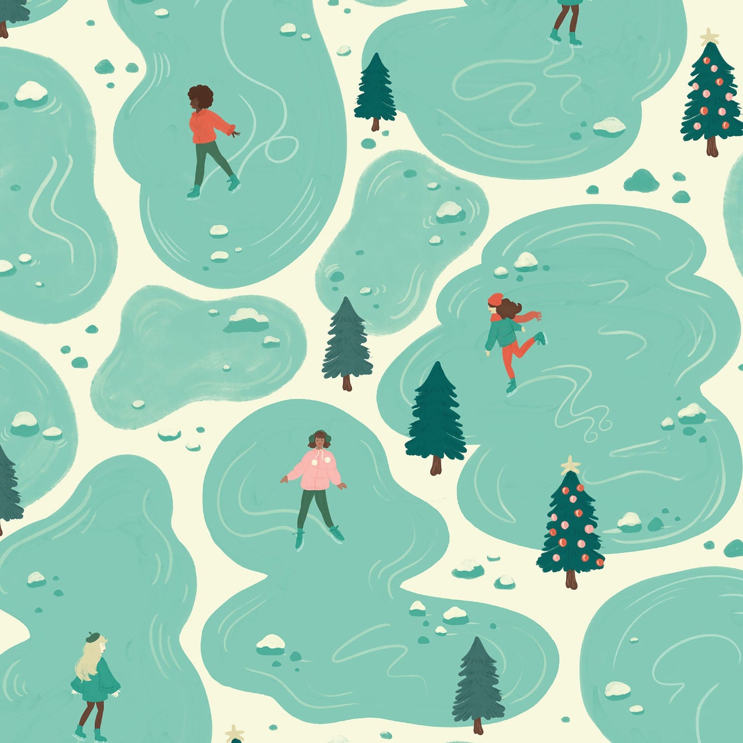 Afternoon Ice Skating - Bright Holiday - Charla Pettingill - Cloud 9 Fabrics - Poplin - Simplifi Fabric