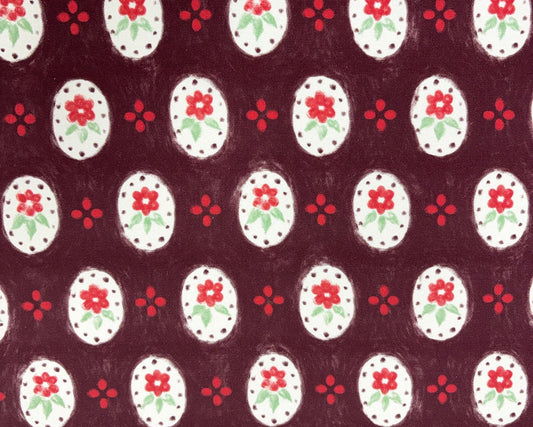 Bijou Flower Stretch Denim - Burgundy - Oeko - Tex 100 - Fabric Godmother - Simplifi Fabric