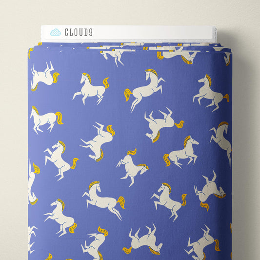 Brave Horses - Blue - The Iliad - Aidi Riera - Cloud 9 Fabrics - Poplin - Simplifi Fabric
