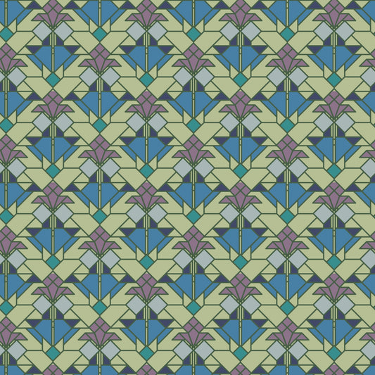 Coonley Tulip - Water - Frank Lloyd Wright - Cloud 9 Fabrics - Poplin - Simplifi Fabric