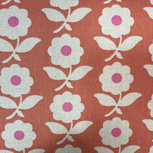 Flowers Cotton-Linen Canvas - Japanese Import - Coral/Pink/Natural
