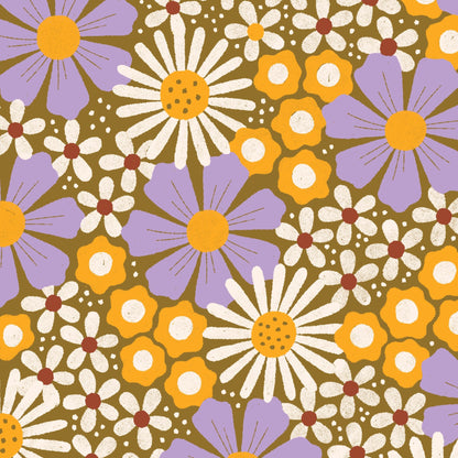 Cosmos - Mustard/Lilac - Retro Meadow - Sophie Rowe - Cloud 9 Fabrics - Poplin - Simplifi Fabric