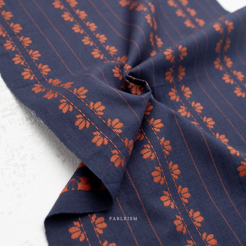 Deco Stripe - Navy/Spice - Fine & Dandy - Fableism Supply Co. - Simplifi Fabric