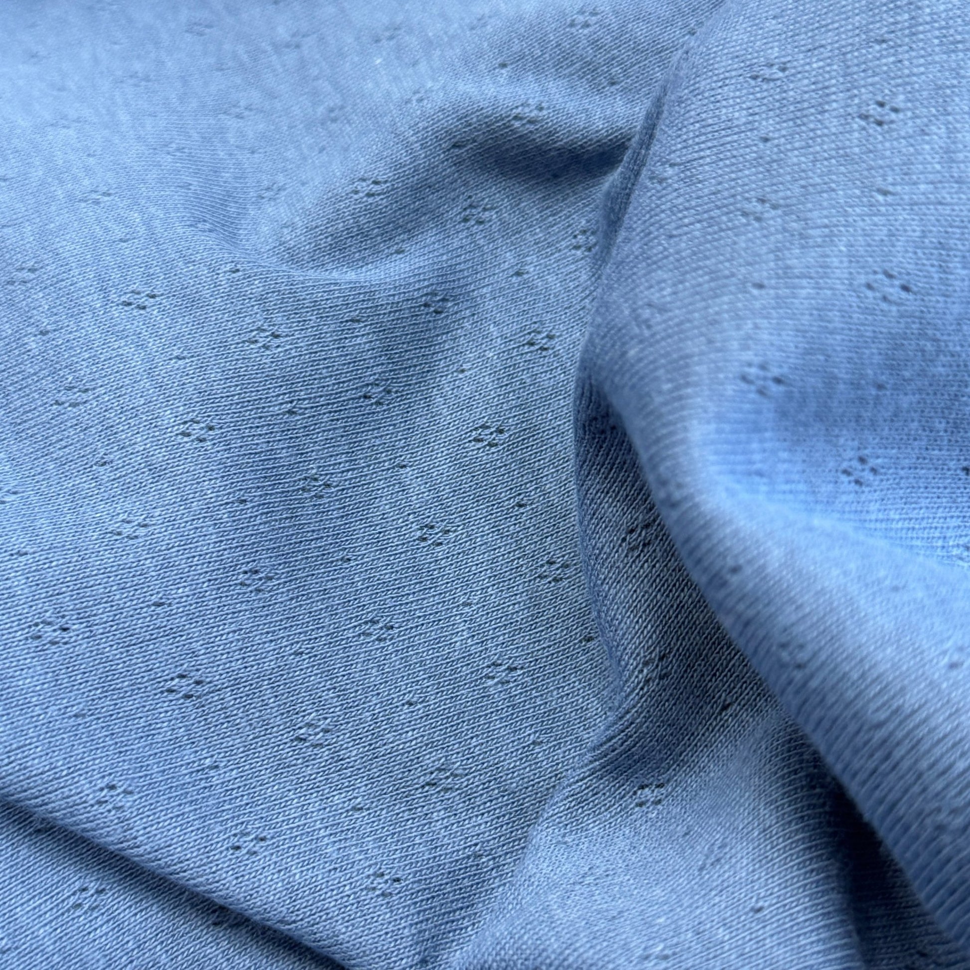 Delicate Diamonds Pointelle Knit Fabric - Organic Cotton - Cloud Denim - Simplifi Fabric