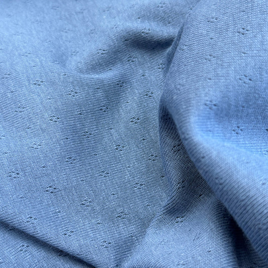Delicate Diamonds Pointelle Knit Fabric - Organic Cotton - Cloud Denim - Simplifi Fabric