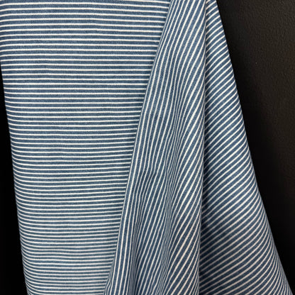 Hickory Stripe Denim Look Double Gauze - Japanese Import - Medium Denim/White