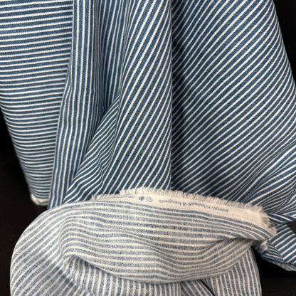 Hickory Stripe Denim Look Double Gauze - Japanese Import - Medium Denim/White