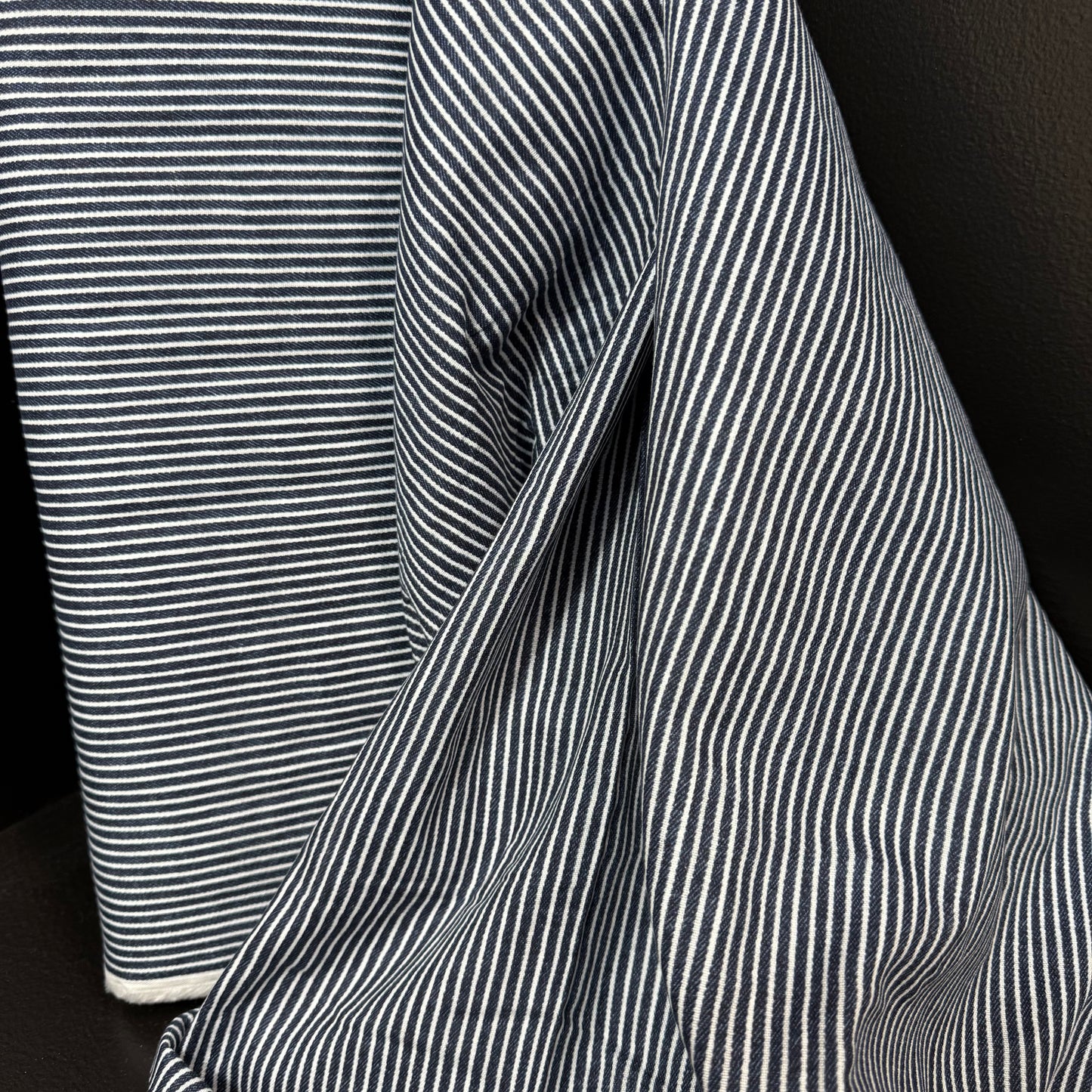 Hickory Stripe Denim Look Double Gauze - Japanese Import - Dark Denim/White