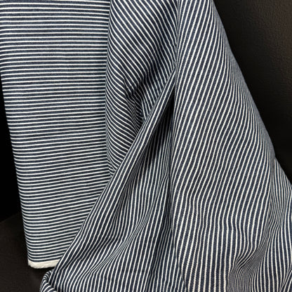 Hickory Stripe Denim Look Double Gauze - Japanese Import - Dark Denim/White