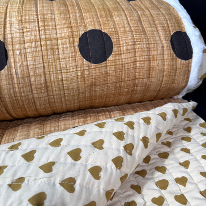 Earthen Polka + Golden Hearts - Quilted Bagru Indian Cotton Block Print (Reversible) - Simplifi Fabric