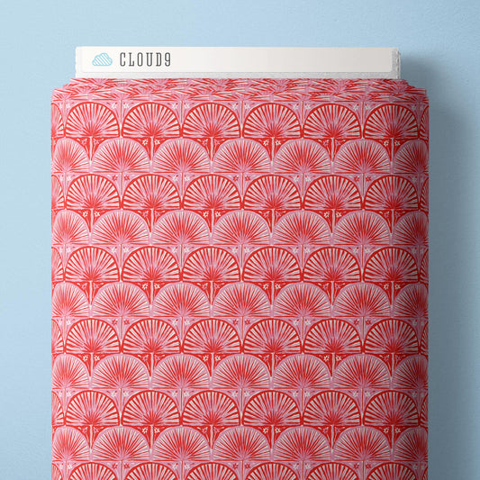 Fan Palm Scallop - Pink/Red - Nice Nice - Emily Taylor - Cloud 9 Fabrics - Poplin - Simplifi Fabric