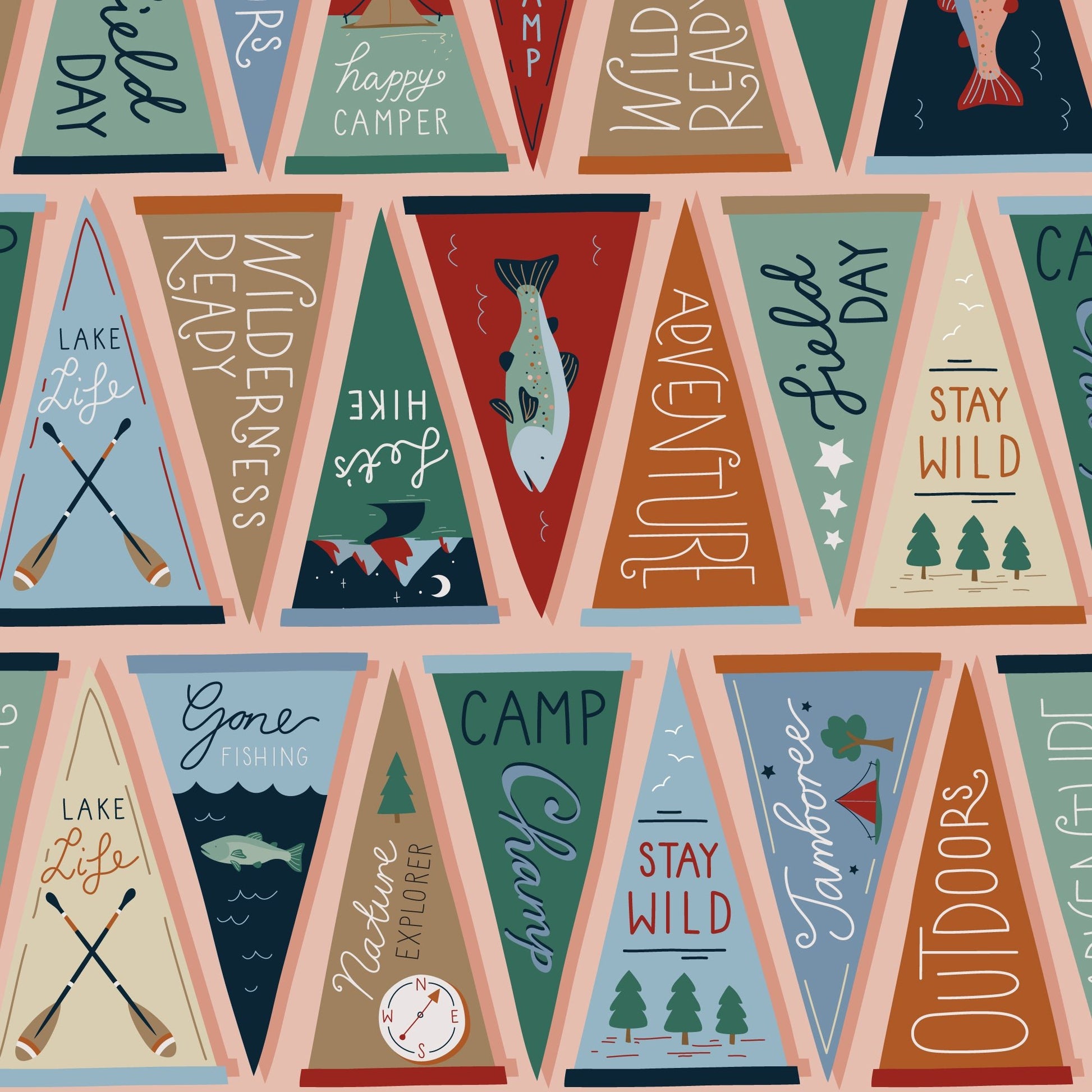 Field Pennants - Pink - Backwoods and Boots - Softly Studio - Cloud 9 Fabrics - Poplin - Simplifi Fabric