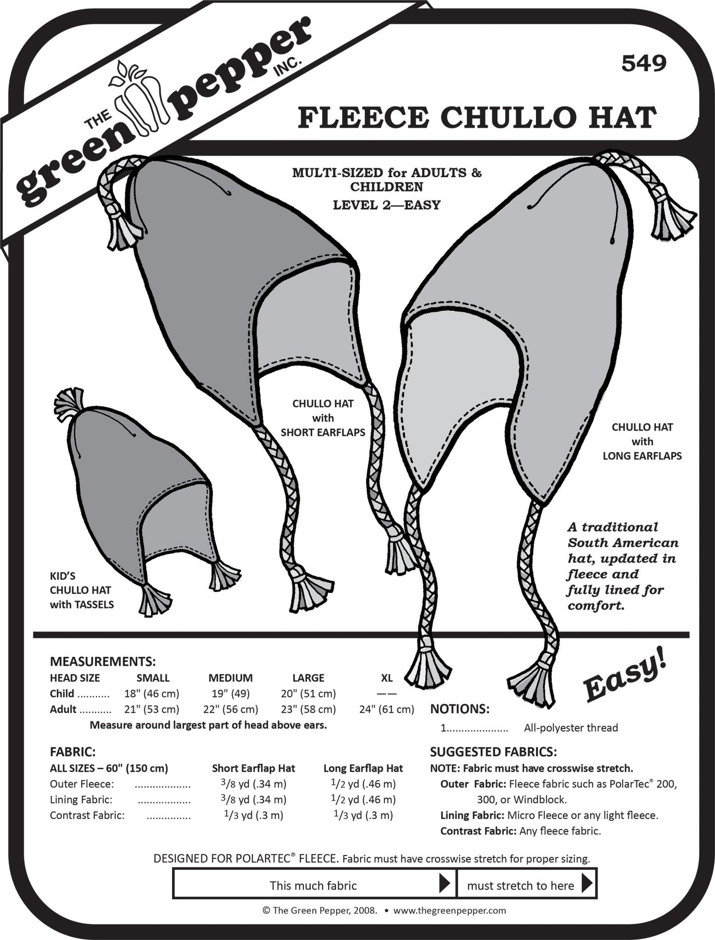Fleece Chullo Hat PDF Pattern - 549 - The Green Pepper Patterns - Simplifi Fabric