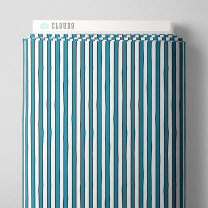 GNM Stripe - White/Blue - Goodnight Moon - Margaret Wise Brown - Cloud 9 Fabrics - Poplin - Simplifi Fabric