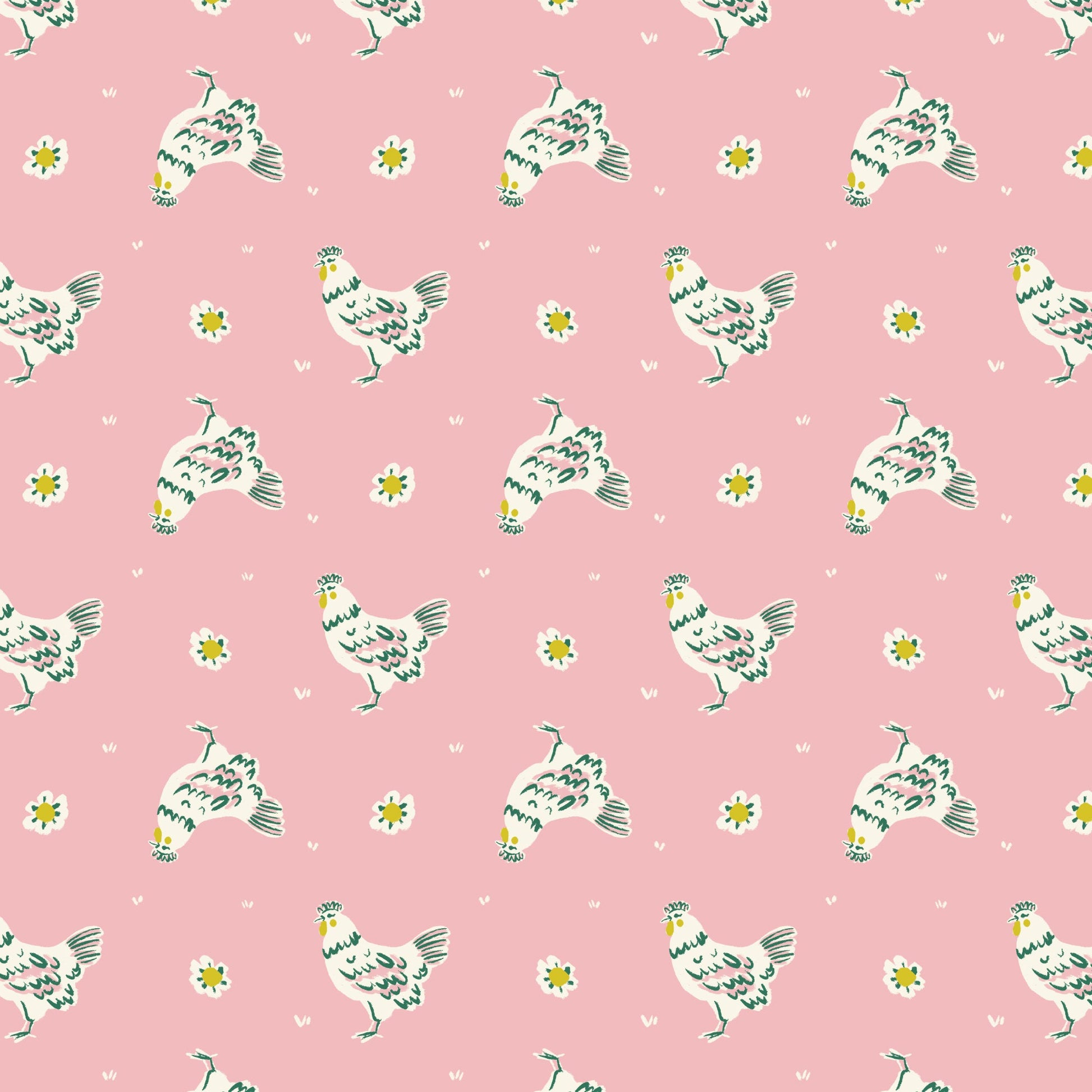 Happy Hens - Pink - Happy Homestead - Samantha Johnson - Cloud 9 Fabrics - Poplin - Simplifi Fabric