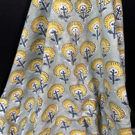 Dandilion Dream Sage - Bagru Indian Cotton Block Print