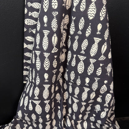 Fish School Black - Bagru Indian Cotton Block Print