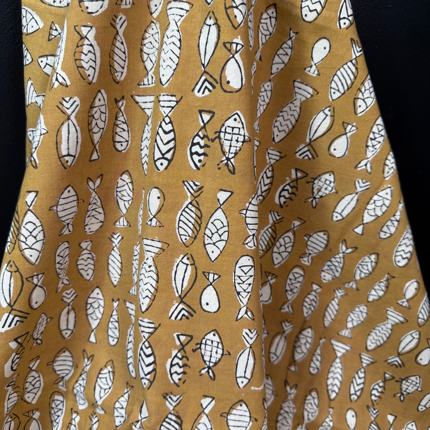 Fish School Ochre - Bagru Indian Cotton Block Print