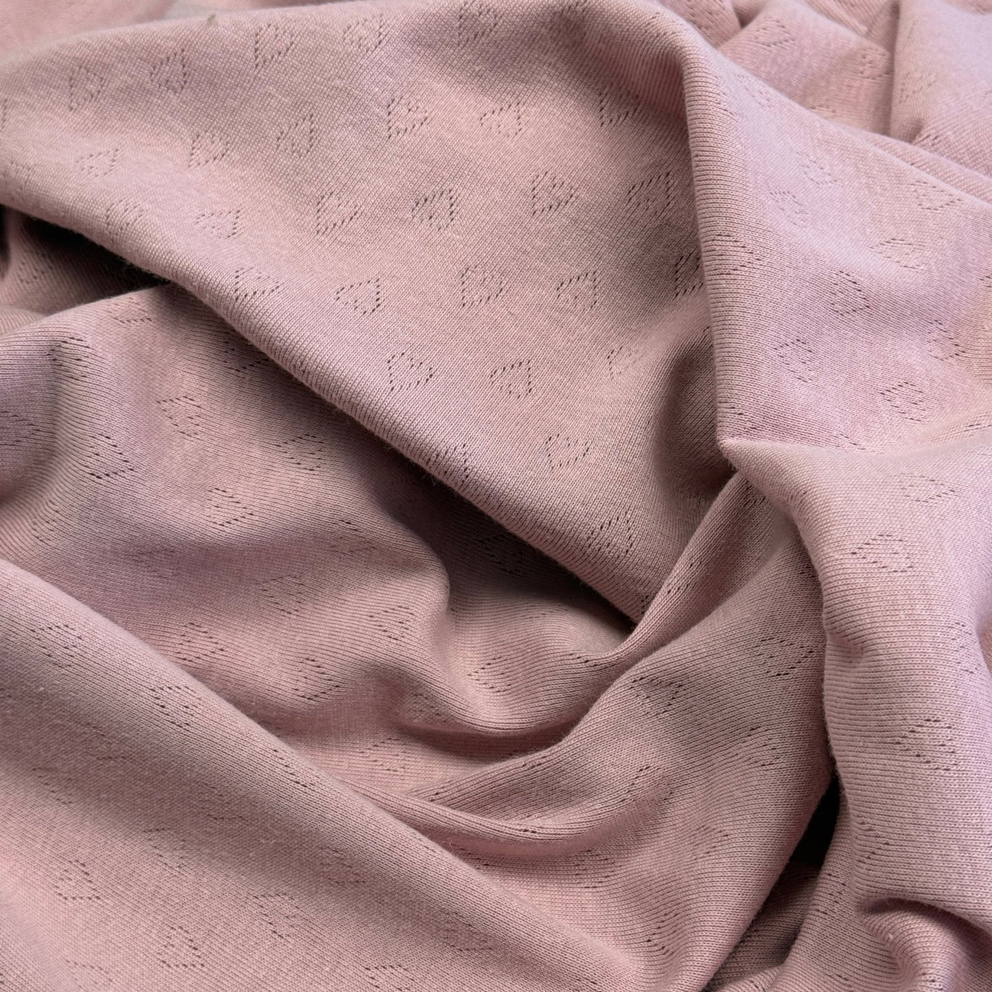 Heart Pointelle Knit Fabric - Organic Cotton - Vintage Pink - Simplifi Fabric