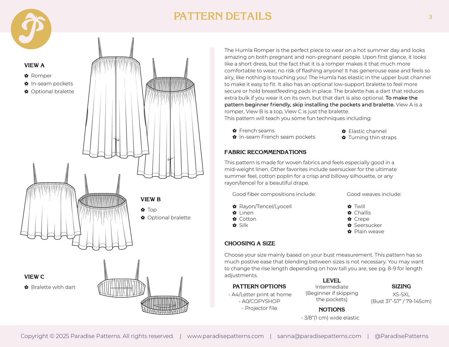 Humla Romper PDF Pattern - Paradise Patterns - Simplifi Fabric