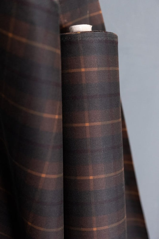 Hunter Brown Tartan Cotton Silkwax British Oilskin - Merchant & Mills\ - Simplifi Fabric