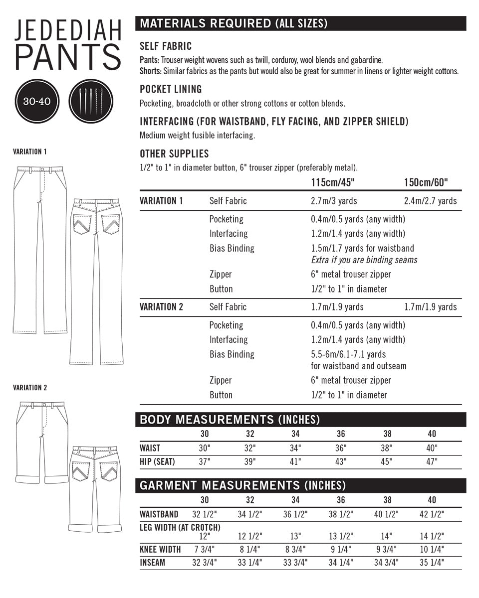 Jedidiah Pants Mens PDF Sewing Pattern - Thread Theory - Simplifi Fabric