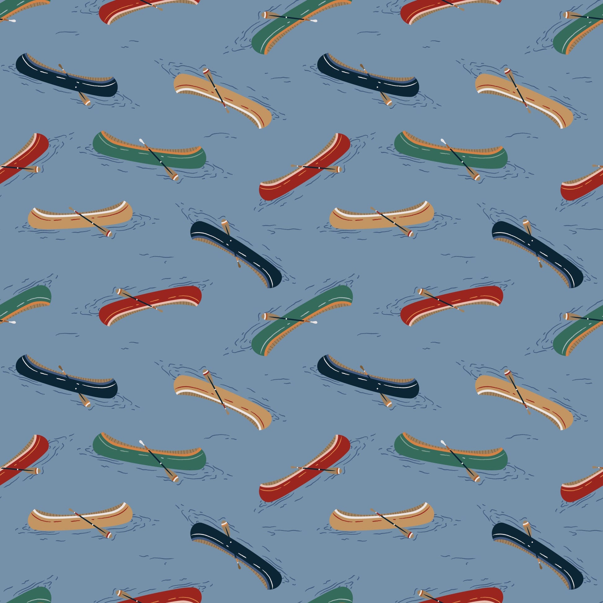 Just Paddling - Blue - Backwoods and Boots - Softly Studio - Cloud 9 Fabrics - Poplin - Simplifi Fabric
