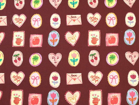 Love Letter Stretch Denim - Burgundy - Oeko - Tex 100 - Fabric Godmother - Simplifi Fabric