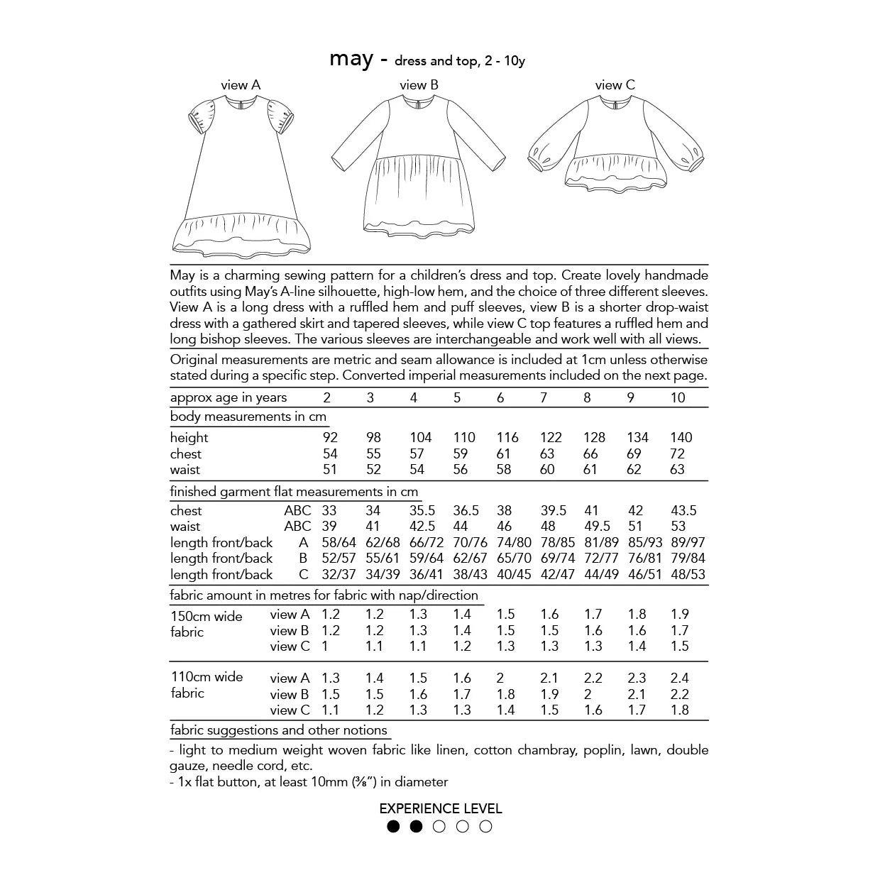 May Dress and Top Sewing Pattern - Children's sizes 2-10 years - Dhurata Davies