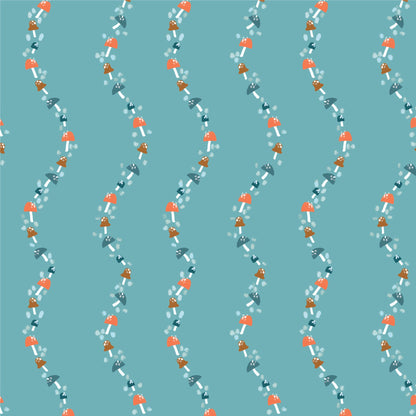 Mushroom Vines - Blue - Woodland Creatures - Dominika Godette - Cloud 9 Fabrics - Poplin - Simplifi Fabric