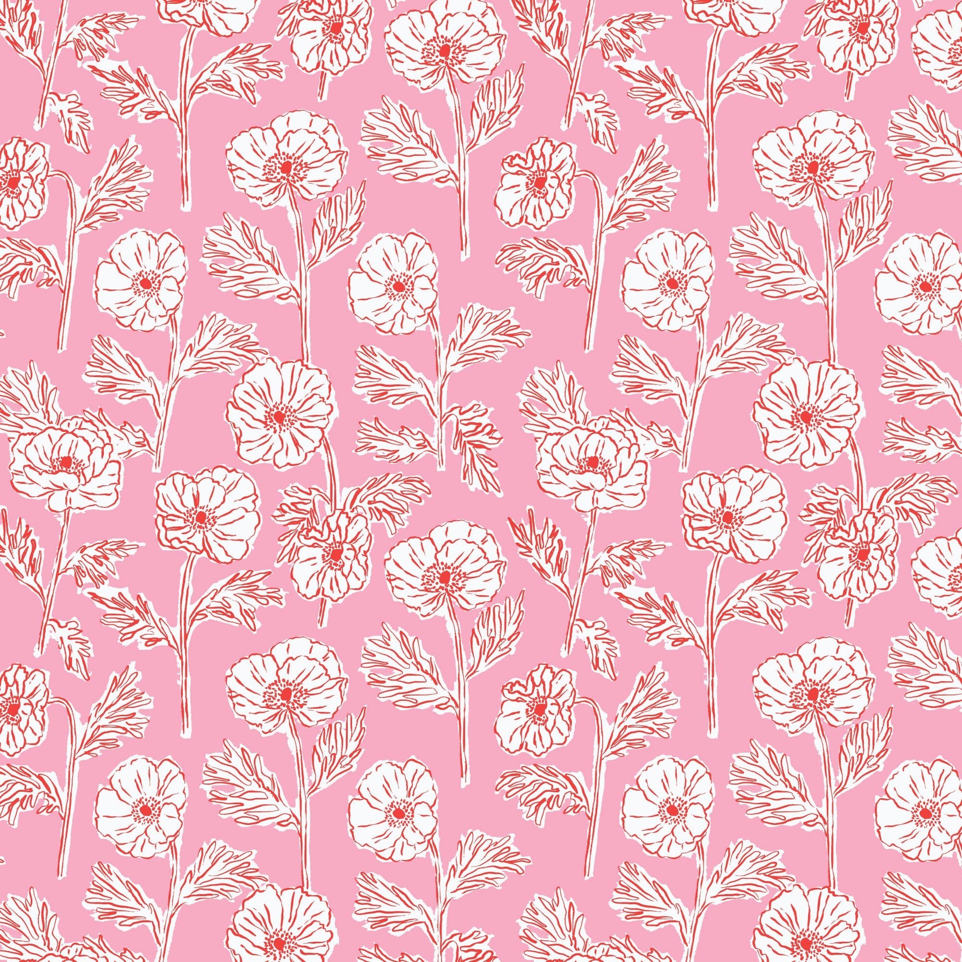 Painted Poppies - Pink/Red - Nice Nice - Emily Taylor - Cloud 9 Fabrics - Poplin - Simplifi Fabric