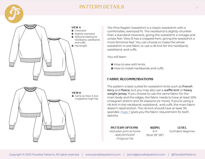Pine Raglan PDF Pattern - Paradise Patterns - Simplifi Fabric