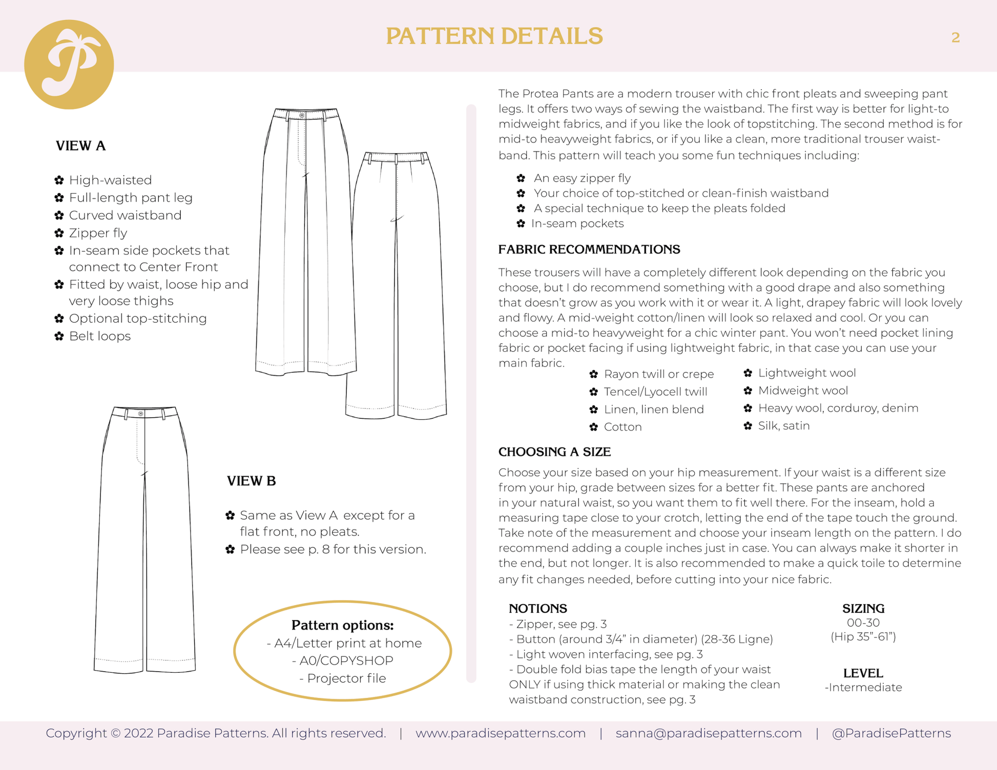 Protea Pants PDF Pattern - Paradise Patterns - Simplifi Fabric