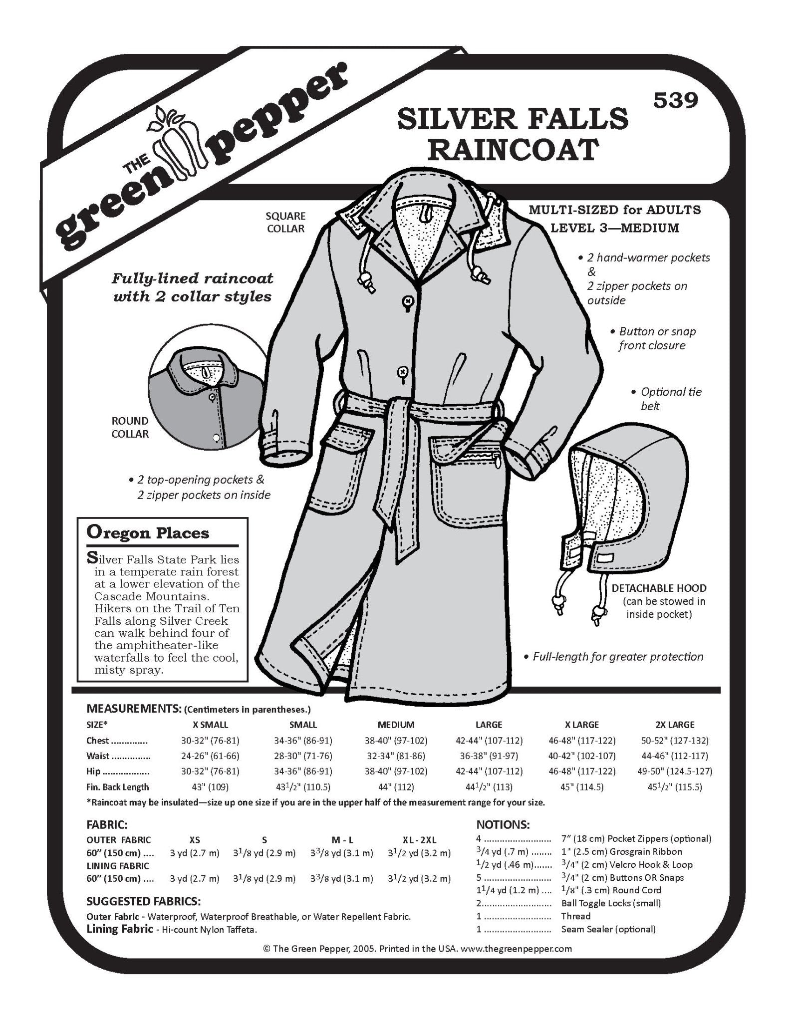 Silver Falls Raincoat PDF Pattern - 539 - The Green Pepper Patterns - Simplifi Fabric