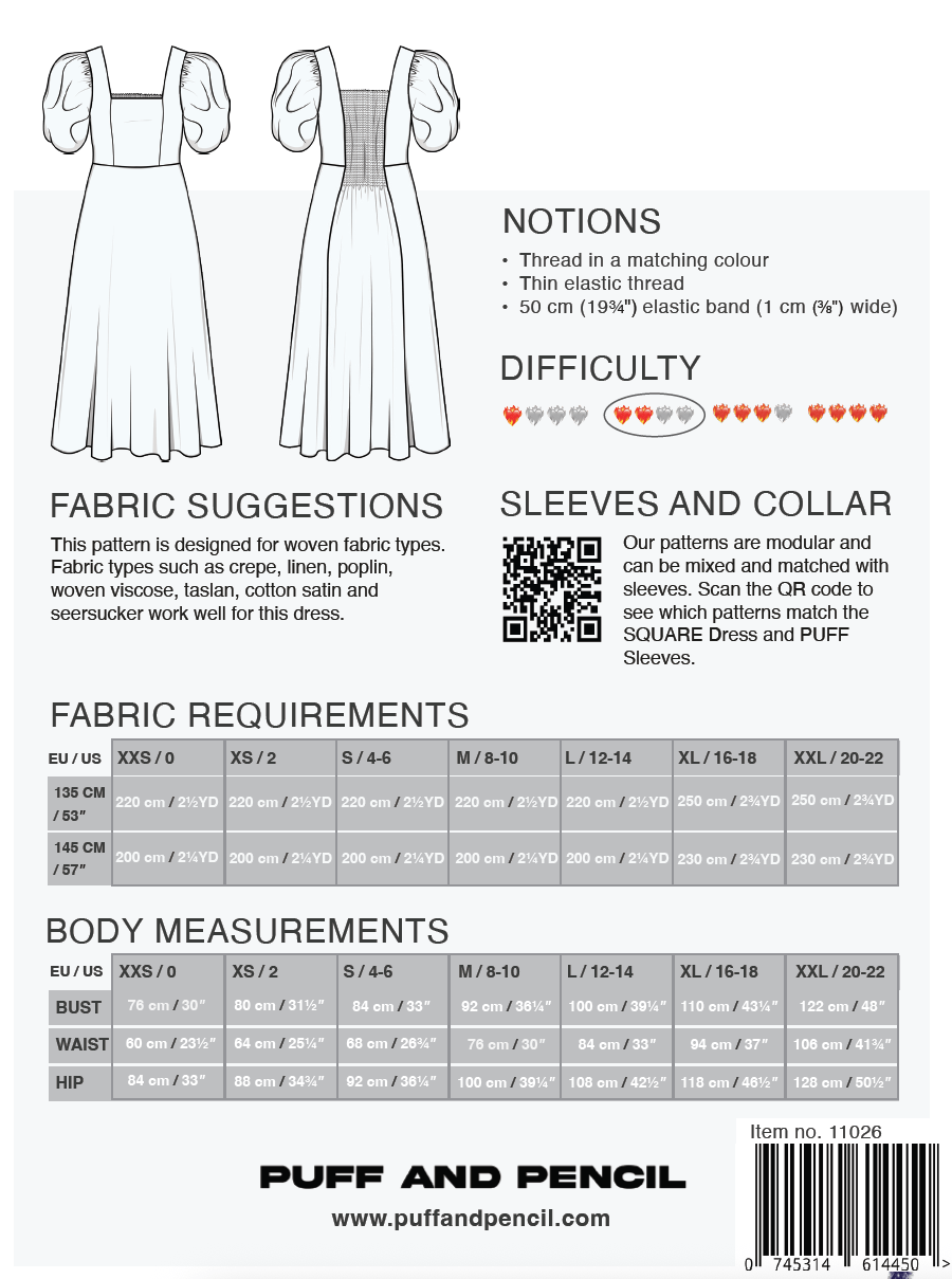 Square Dress + Puff Sleeves - Paper Sewing Pattern - Puff And Pencil - Simplifi Fabric
