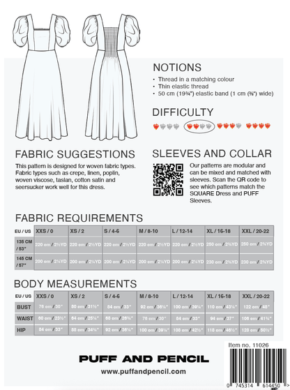 Square Dress + Puff Sleeves - Paper Sewing Pattern - Puff And Pencil - Simplifi Fabric