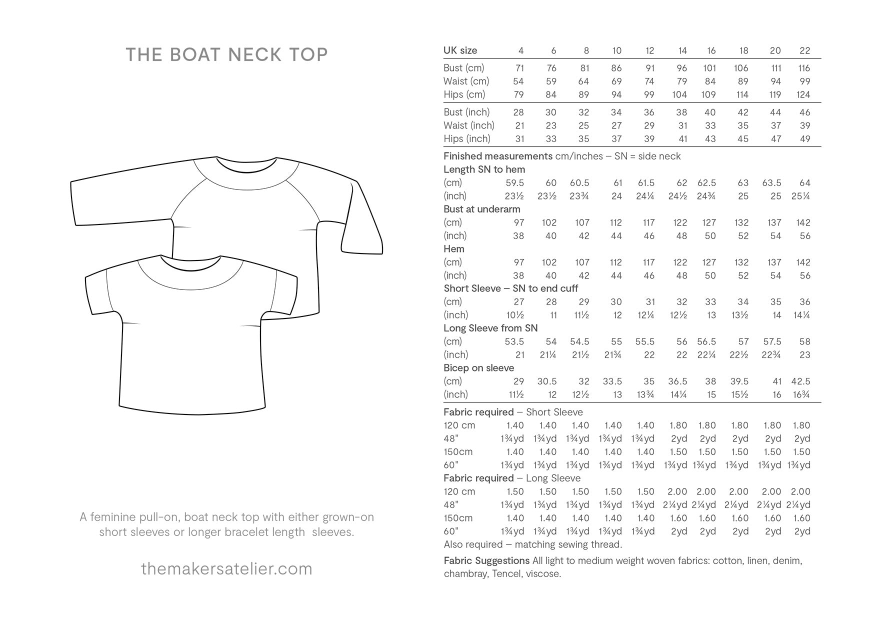 The Boat Neck Top - PDF Pattern - The Makers Atelier - Simplifi Fabric