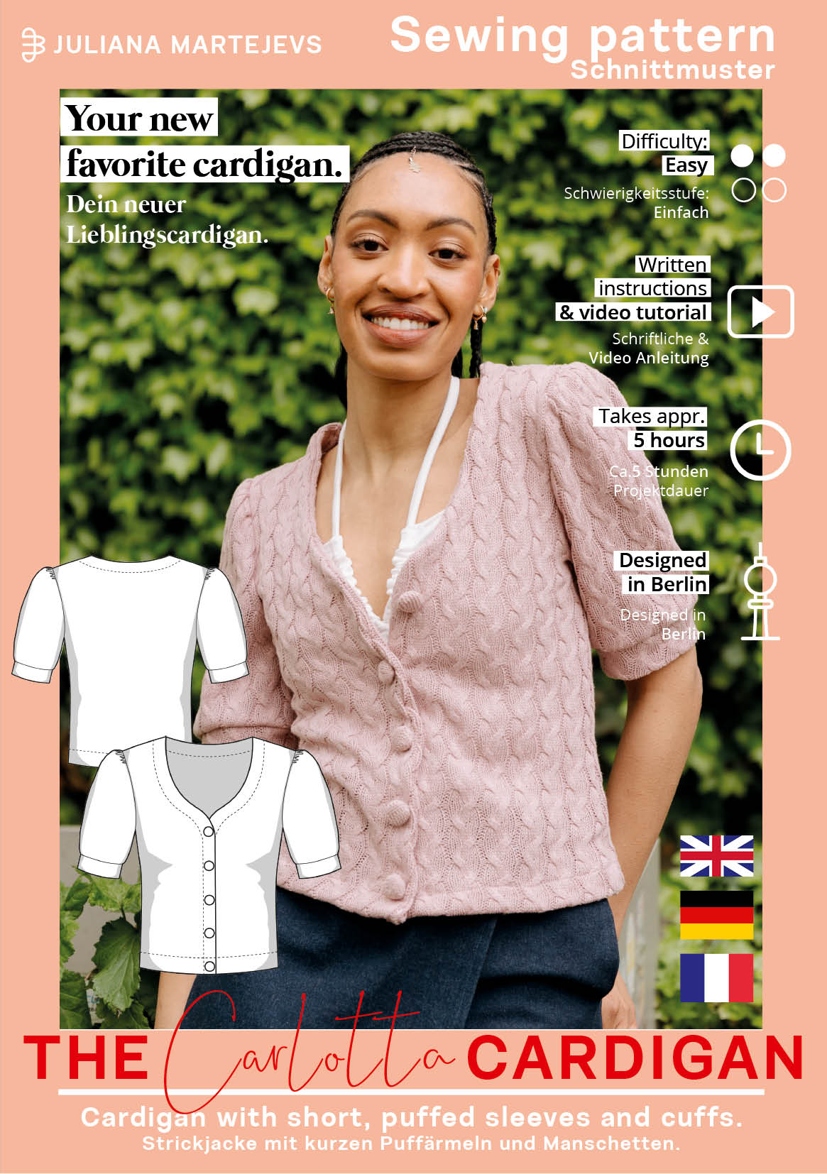 The Carlotta Short Sleeve Cardigan - Paper Sewing Pattern - Juliana Martejevs - Simplifi Fabric