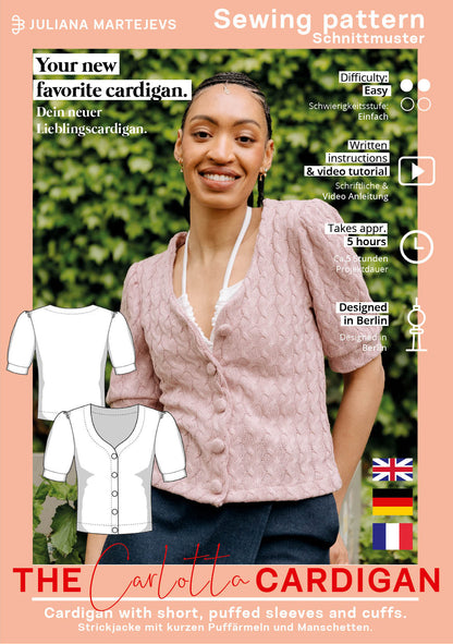 The Carlotta Short Sleeve Cardigan - Paper Sewing Pattern - Juliana Martejevs - Simplifi Fabric