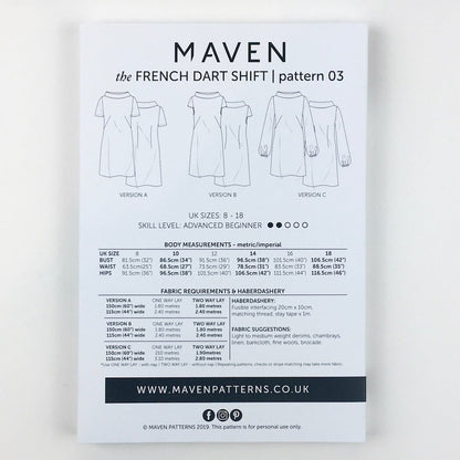 The French Dart Shift Tunic Paper Sewing Pattern - Maven Sewing Patterns - Simplifi Fabric