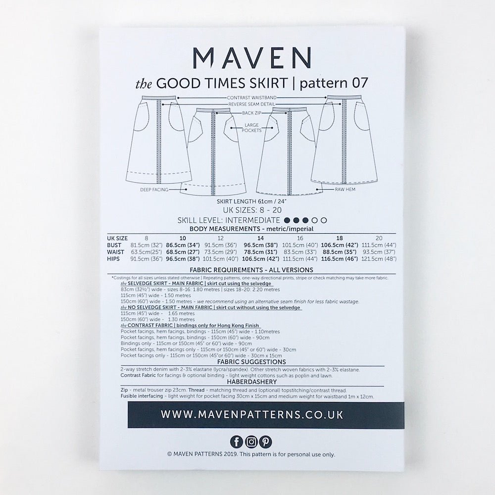 The Good Times Skirt Paper Sewing Pattern - Maven Sewing Patterns - Simplifi Fabric