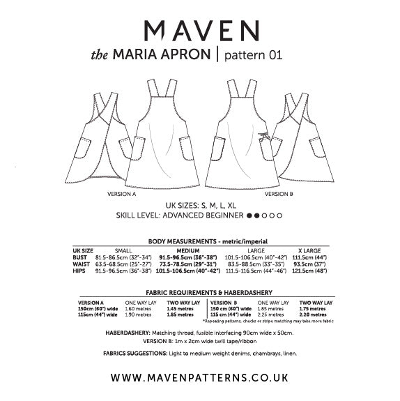 The Maria Apron Paper Sewing Pattern - Maven Sewing Patterns - Simplifi Fabric