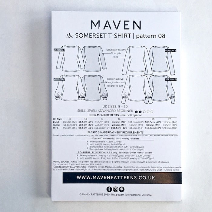 The Somerset T-Shirt Paper Sewing Pattern - Maven Sewing Patterns - Simplifi Fabric