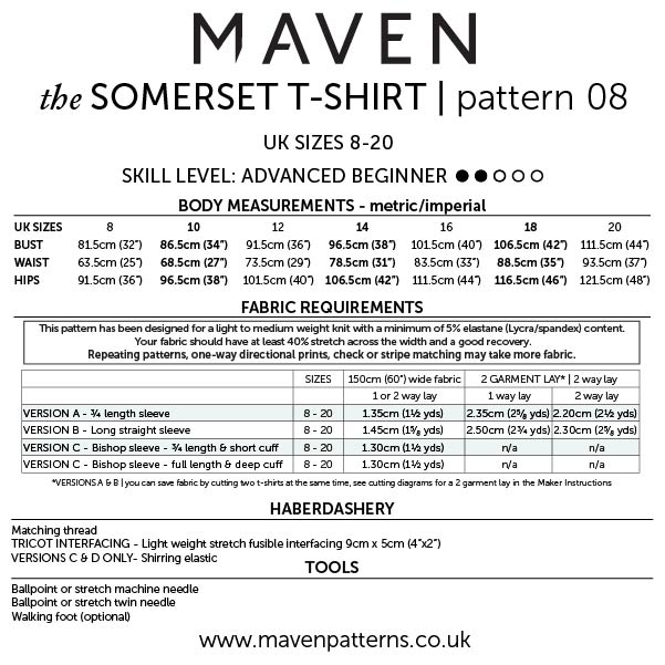 The Somerset T-Shirt Paper Sewing Pattern - Maven Sewing Patterns - Simplifi Fabric