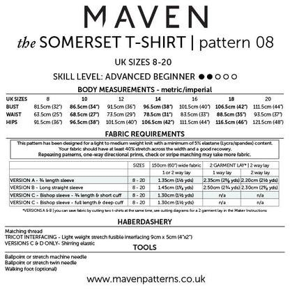 The Somerset T-Shirt Paper Sewing Pattern - Maven Sewing Patterns - Simplifi Fabric