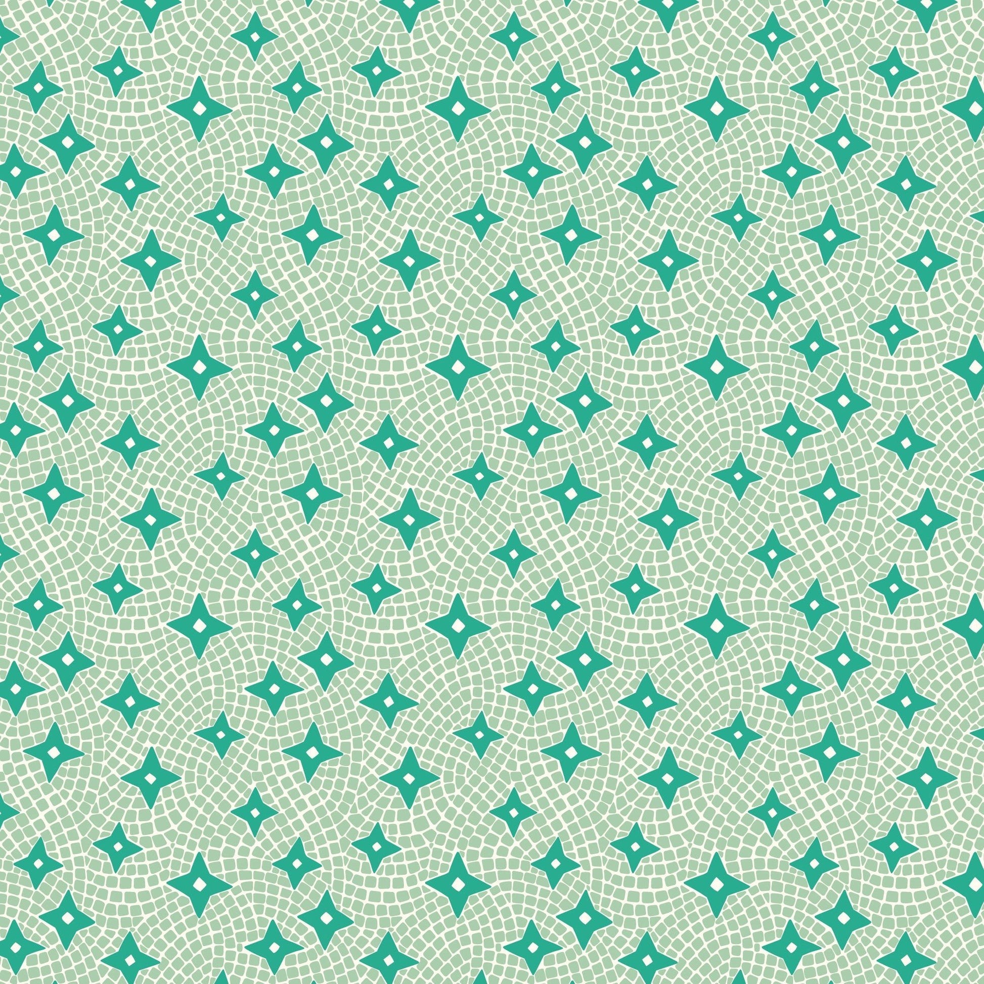 Tiles and Stars - Green - Bohemian Paradise - Maria Galybina - Cloud 9 Fabrics - Poplin - Simplifi Fabric