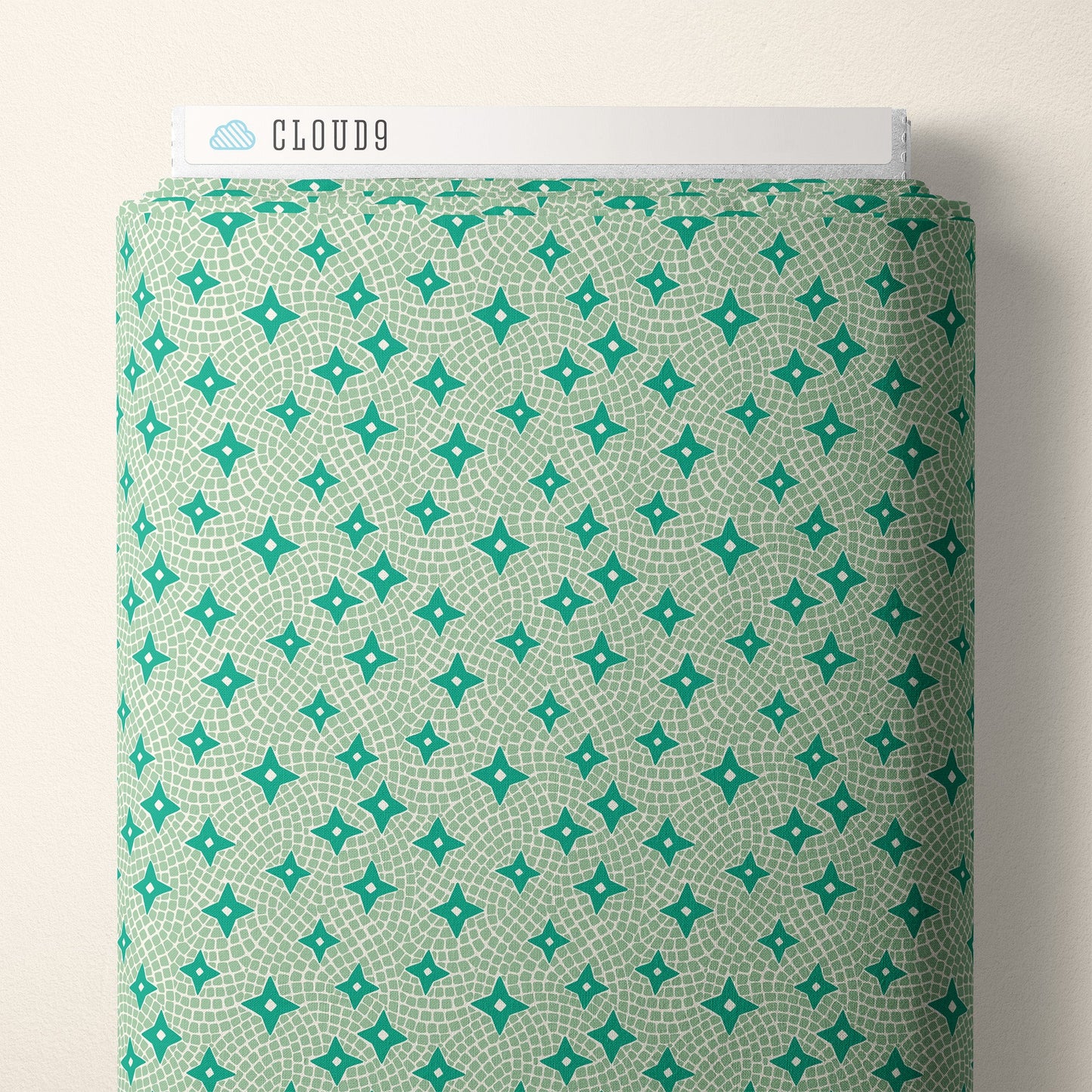 Tiles and Stars - Green - Bohemian Paradise - Maria Galybina - Cloud 9 Fabrics - Poplin - Simplifi Fabric