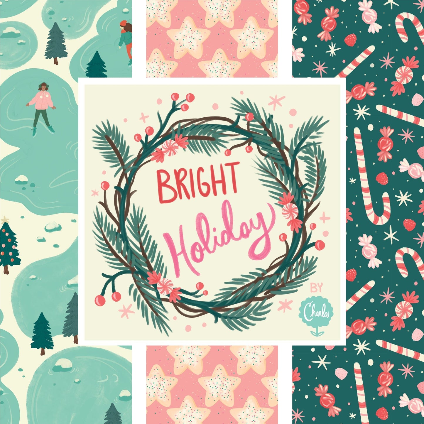 Vintage Ceramic Trees - Bright Holiday - Charla Pettingill - Cloud 9 Fabrics - Poplin - Simplifi Fabric