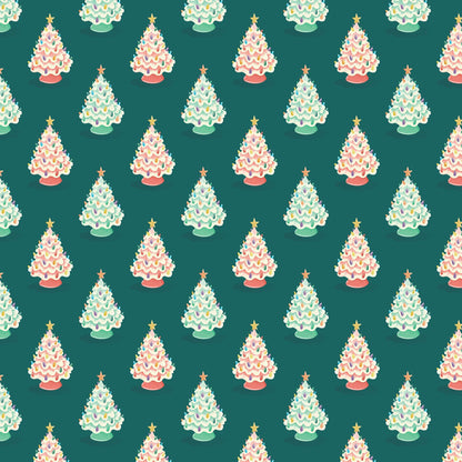 Vintage Ceramic Trees - Bright Holiday - Charla Pettingill - Cloud 9 Fabrics - Poplin - Simplifi Fabric