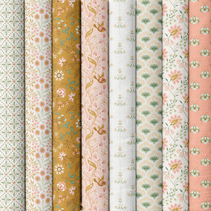 Vivienne - Pink/Gold - Vintage Charm - Dots & Glory - Cloud 9 Fabrics - Poplin - Simplifi Fabric